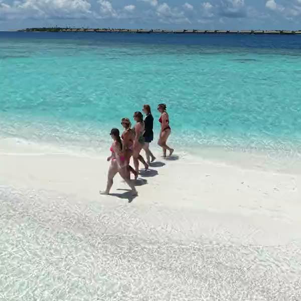 The group running along a sandbank in single file